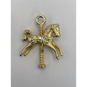 AJC Vintage Carousel Merry Go Round Horse Carnival Brooch Pin Gold Tone